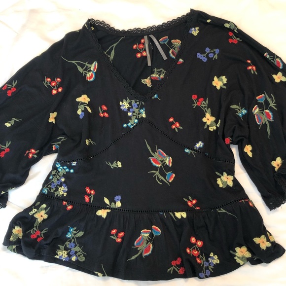 ANTHROPOLOGIE black floral embroidered top - Picture 1 of 3